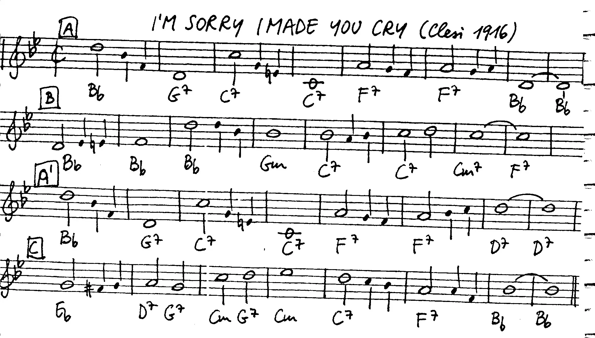 i'm sorry i made you cry free jazz leadsheet - Courtesy of the Jungle Jazz Band